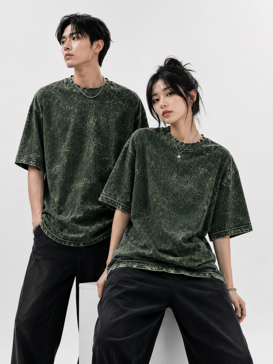 OLIVE GREEN UNISEX ACID WASHED OVERSIZED TEE