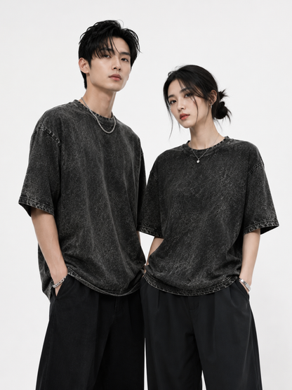 BOTTLE GREEN UNISEX ACID WASHED OVERSIZED TEE