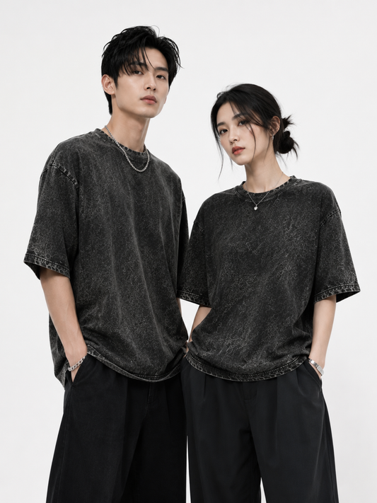 BOTTLE GREEN UNISEX ACID WASHED OVERSIZED TEE