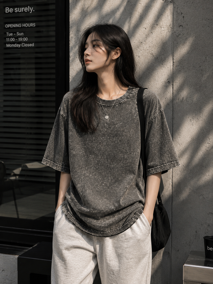 BOTTLE GREEN UNISEX ACID WASHED OVERSIZED TEE