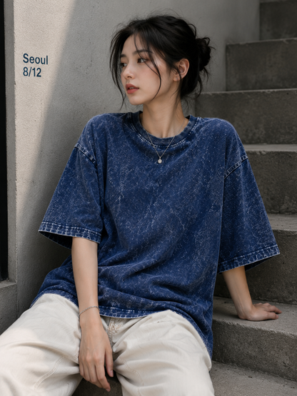 NAVY BLUE FADED UNISEX OVERSIZED TEE