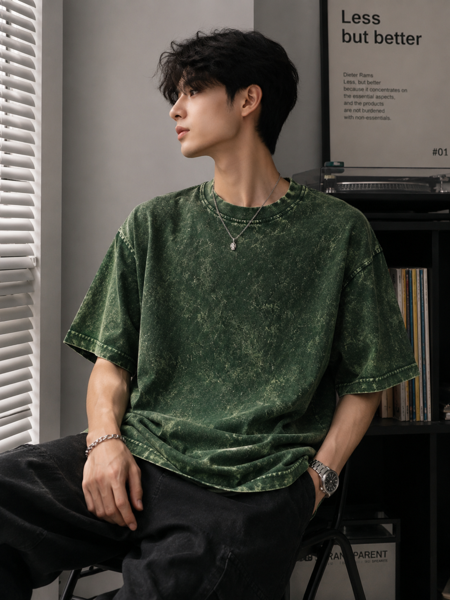 OLIVE GREEN UNISEX ACID WASHED OVERSIZED TEE