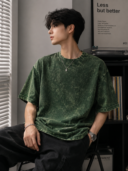 OLIVE GREEN UNISEX ACID WASHED OVERSIZED TEE