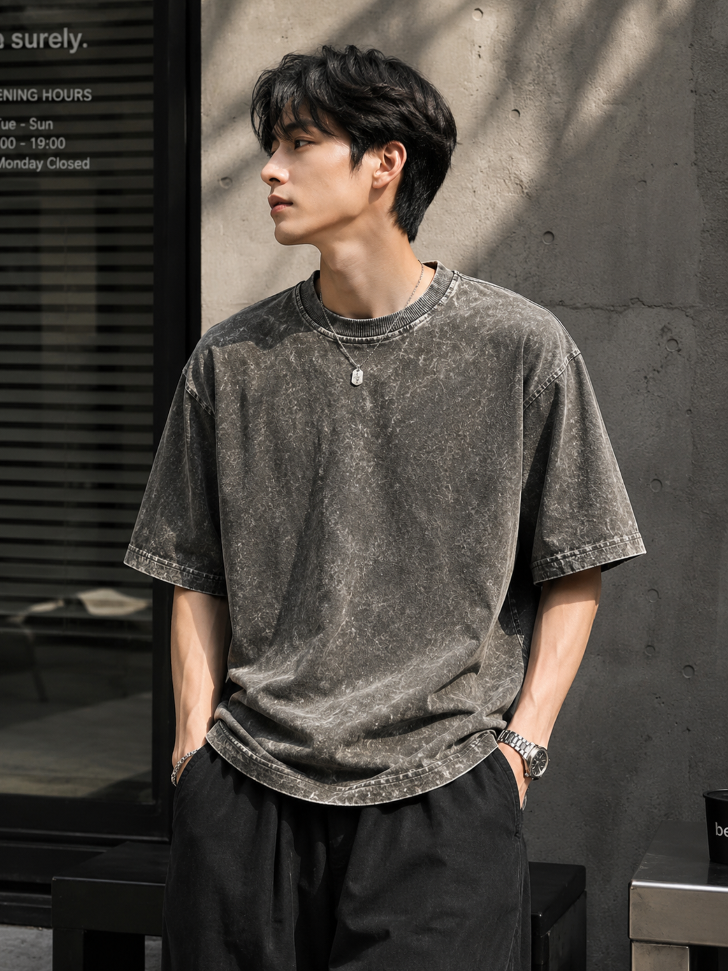 BOTTLE GREEN UNISEX ACID WASHED OVERSIZED TEE