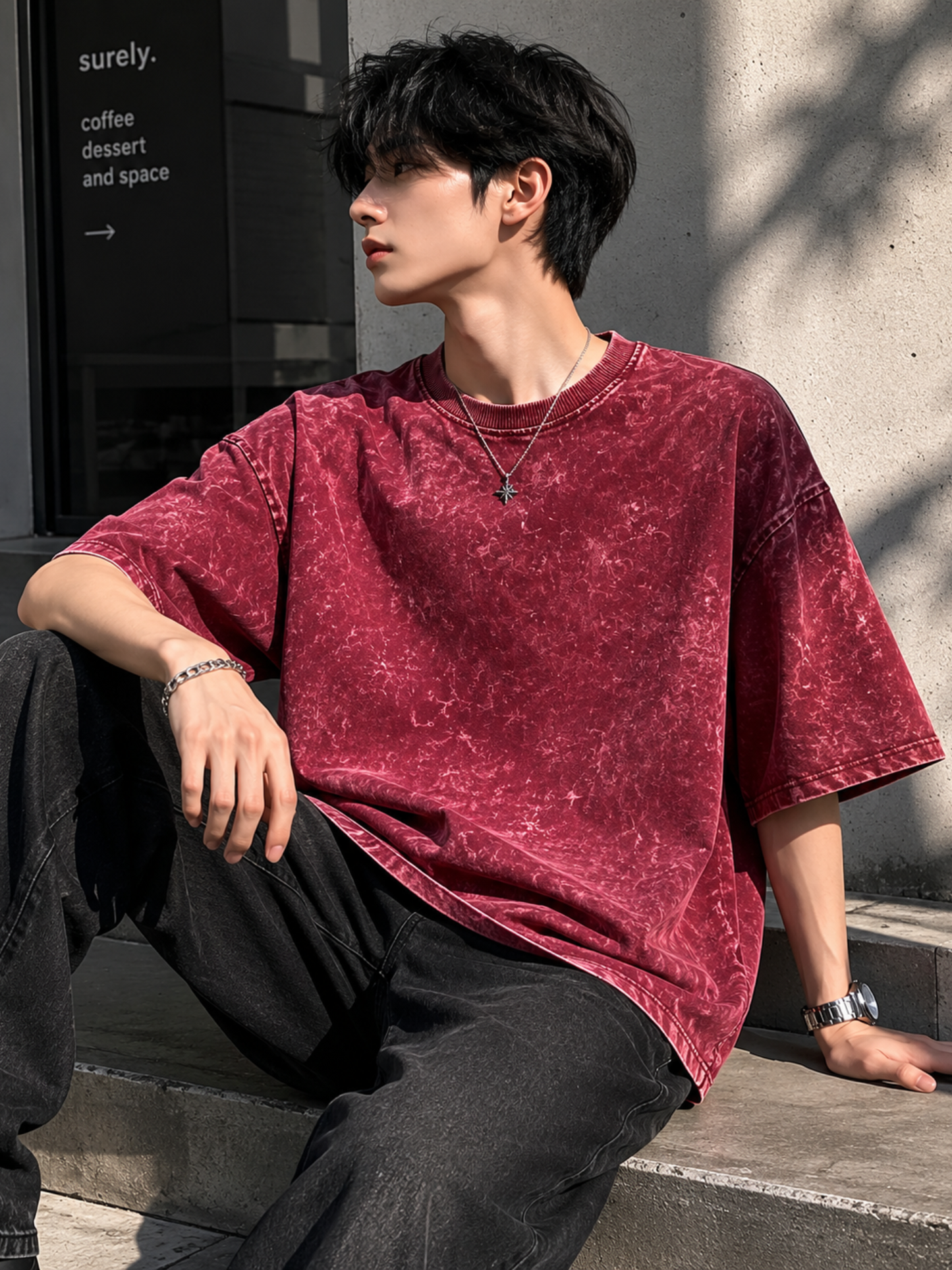 MAROON FADED UNISEX OVERSIZED TEE