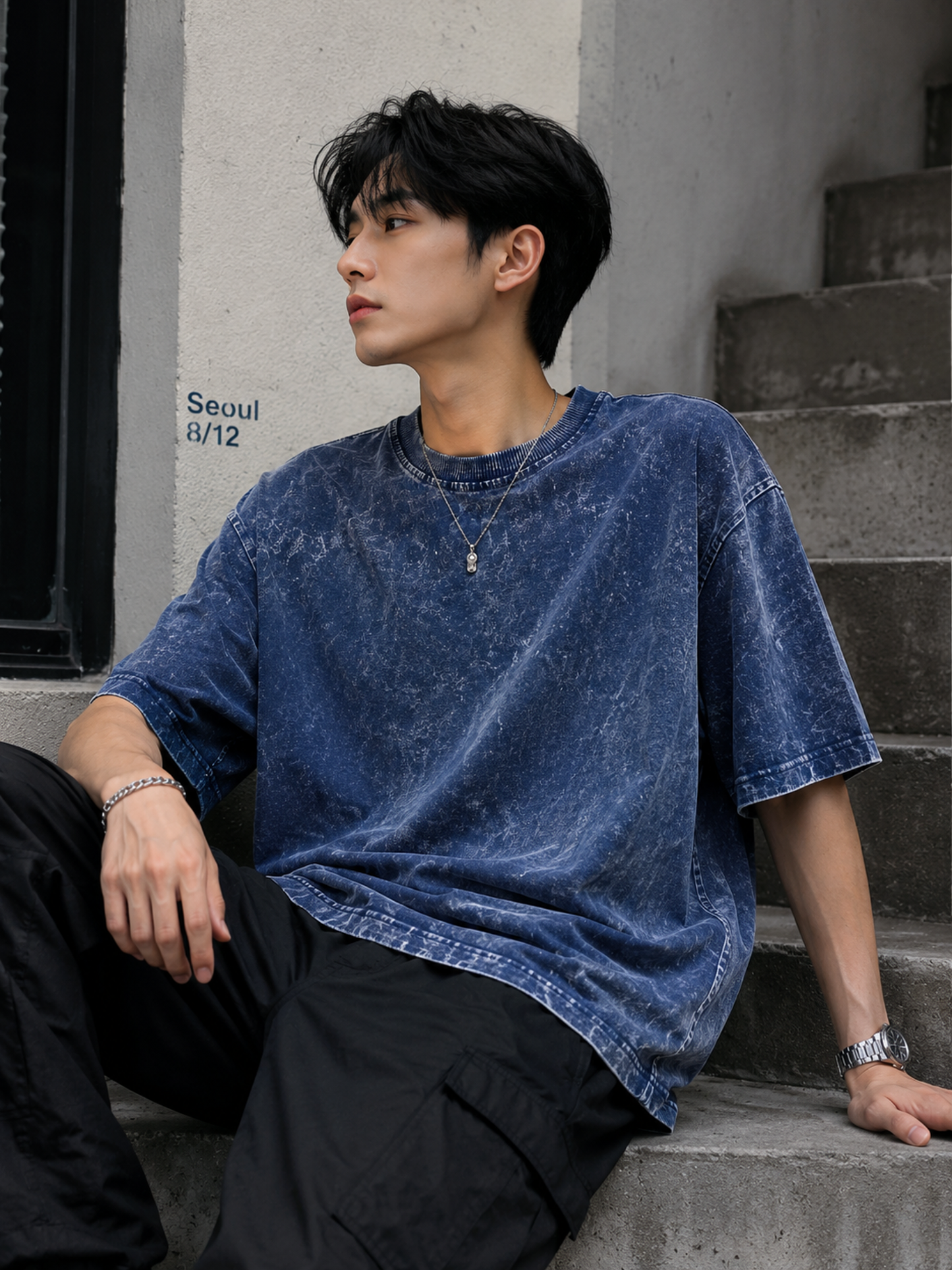 NAVY BLUE FADED UNISEX OVERSIZED TEE