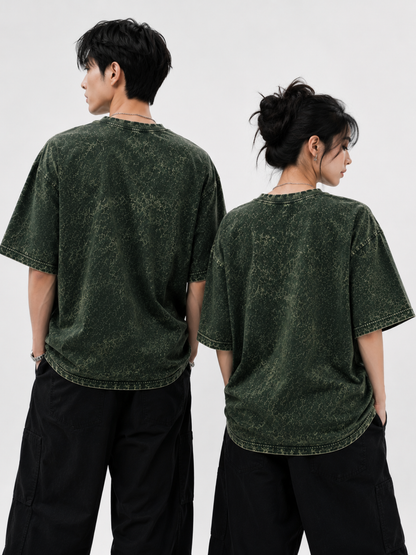 OLIVE GREEN UNISEX ACID WASHED OVERSIZED TEE