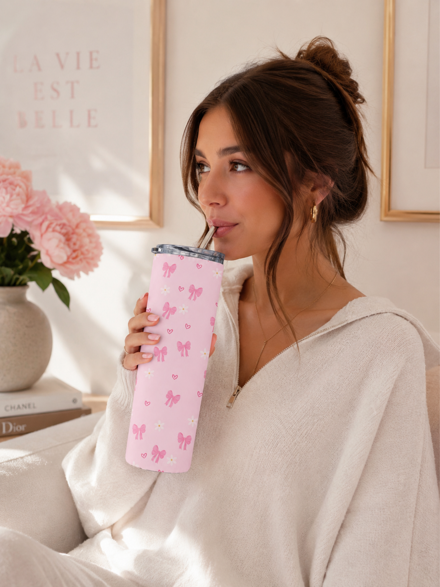 PINK BOW STAINLESS STEEL TUMBLER (20oz)