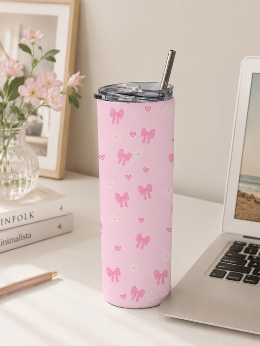 PINK BOW STAINLESS STEEL TUMBLER (20oz)