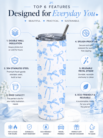 BLUE BOW STAINLESS STEEL TUMBLER (20oz)
