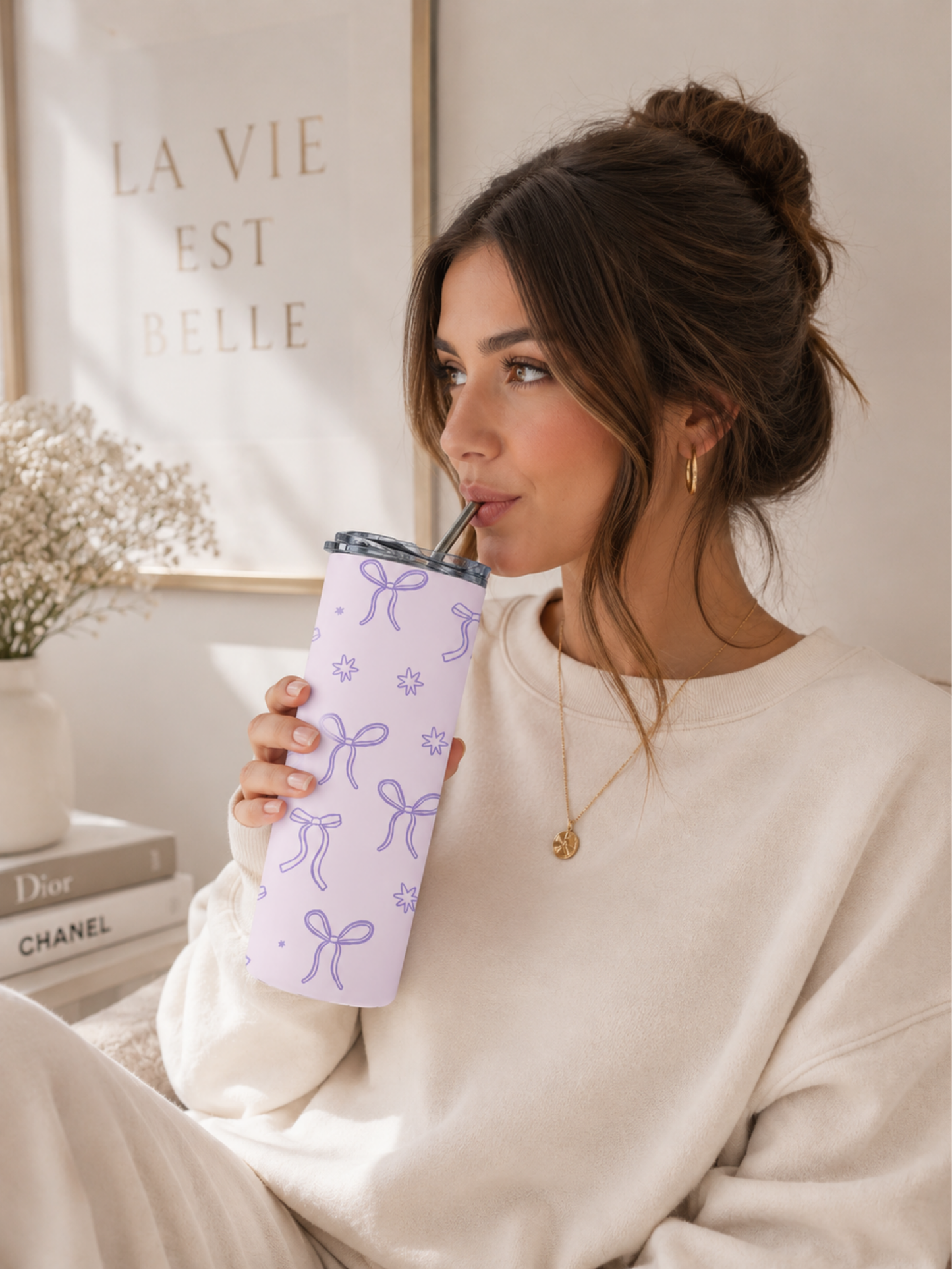LAVENDER RIBBON STAINLESS STEEL TUMBLER (20oz)