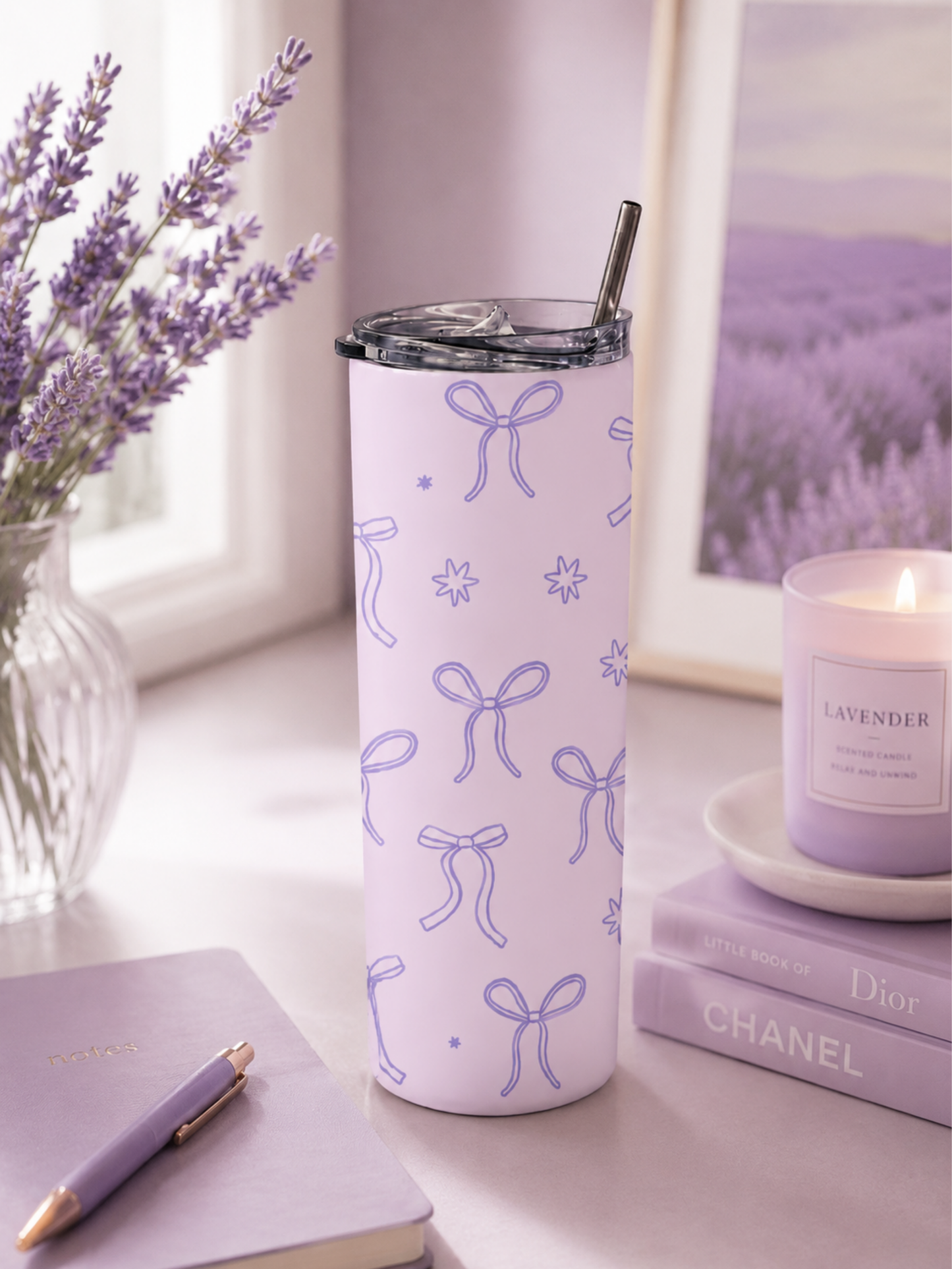 LAVENDER RIBBON STAINLESS STEEL TUMBLER (20oz)