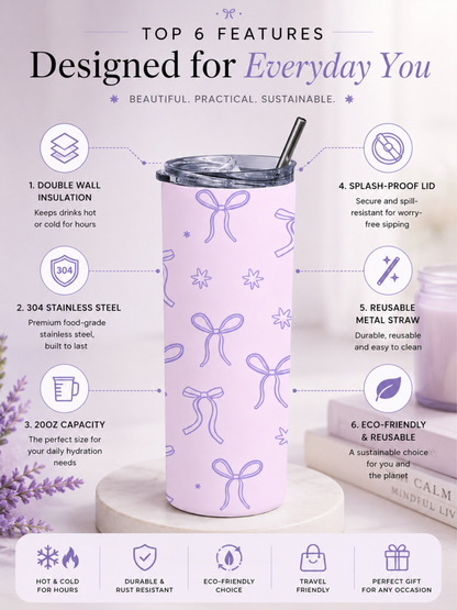 LAVENDER RIBBON STAINLESS STEEL TUMBLER (20oz)